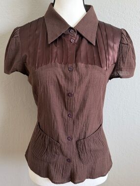 House of Spy Brown Satin/Cotton button up Whimsigoth Dark Academia SZ M